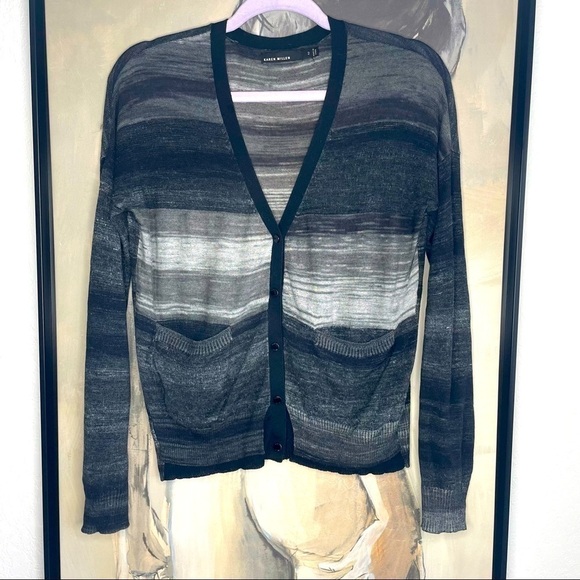 𝅺karen Millen Linen Blend Ombré Gray Cardigan Sweater - Picture 1 of 7